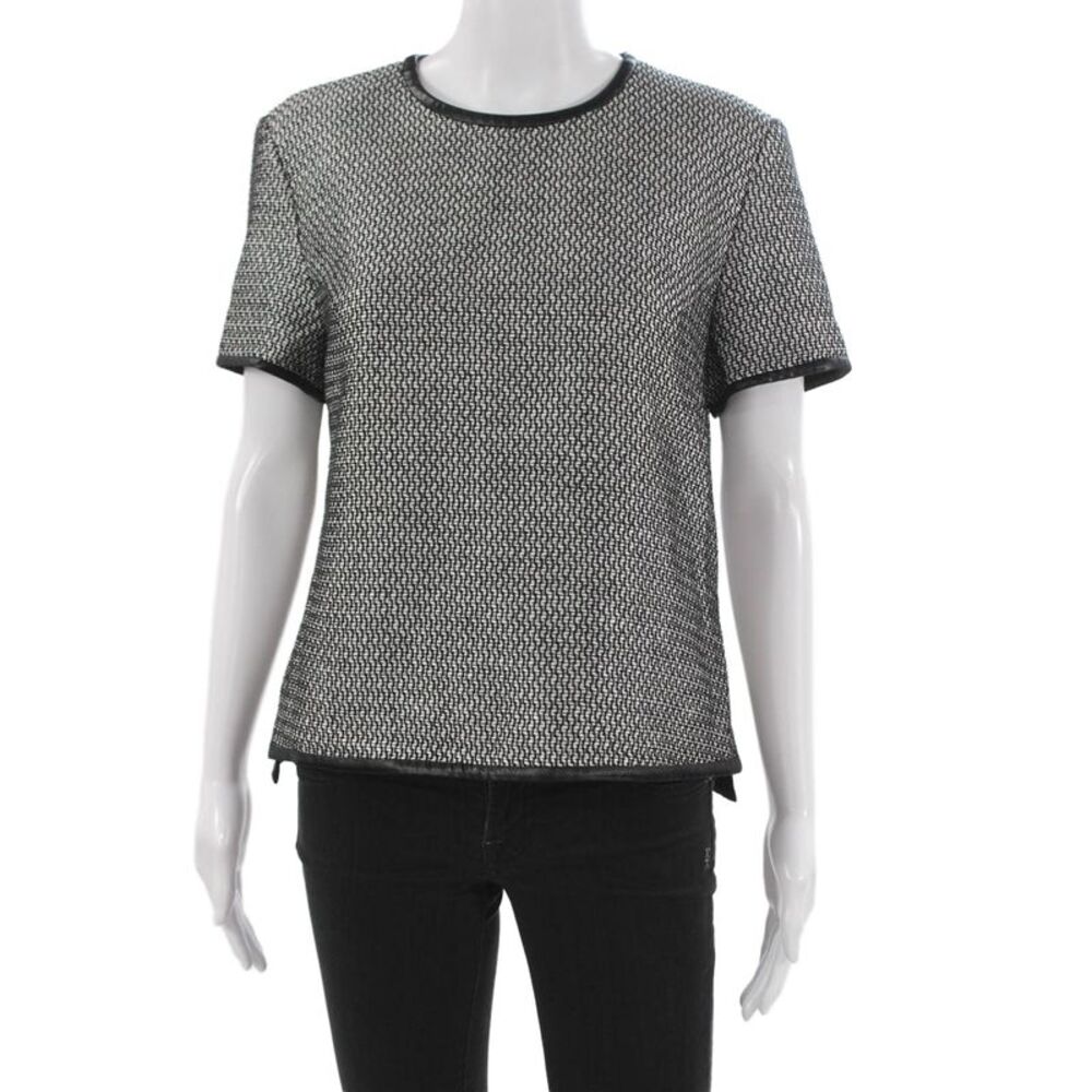 Judith & Charles Womens Black Cotton Geometric Blouse Short Sleeve Size 10